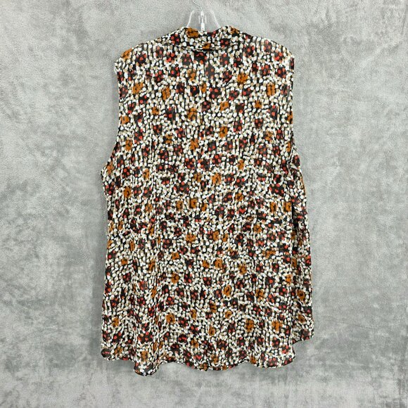 Lane Bryant Sleeveless Button Front Top 24 Black Brown Collared Sheer Split Back - Picture 10 of 11